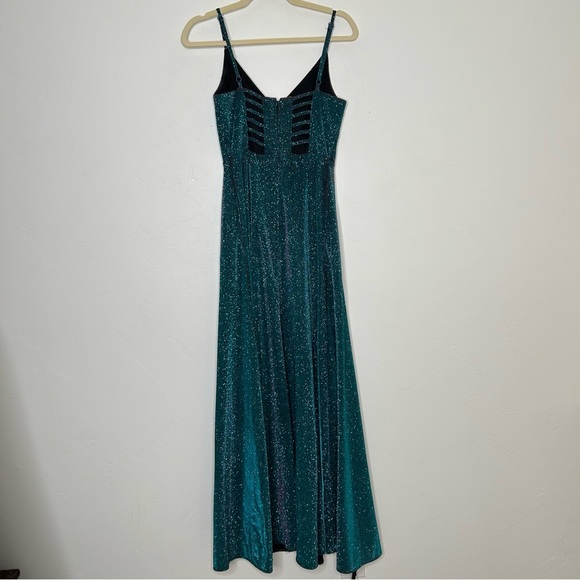 Morgan and Co Teal and Pink Evening Gown Cage Back Full Skirt Maxi Dress SZ 1XS - Picture 6 of 16